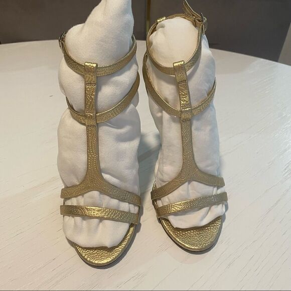 Camilla Skovgaard gold leather T strap stiletto heels 37.5 - Picture 3 of 13